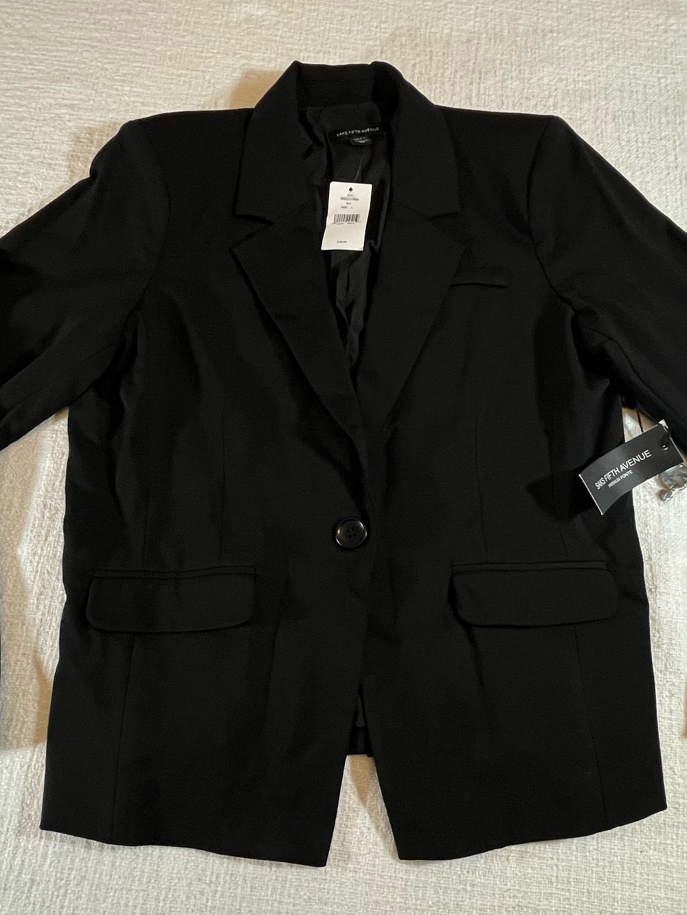 NWT Saks Fifth Avenue Black Blazer Women’s Size Large One Button Workwear New